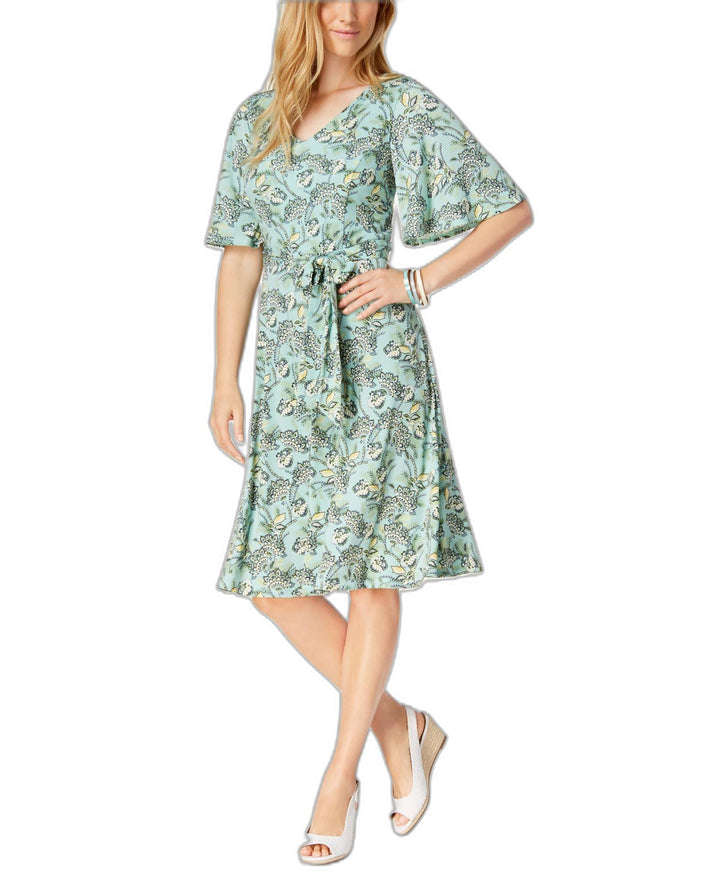 Charter Club Petite Printed Belted Dress