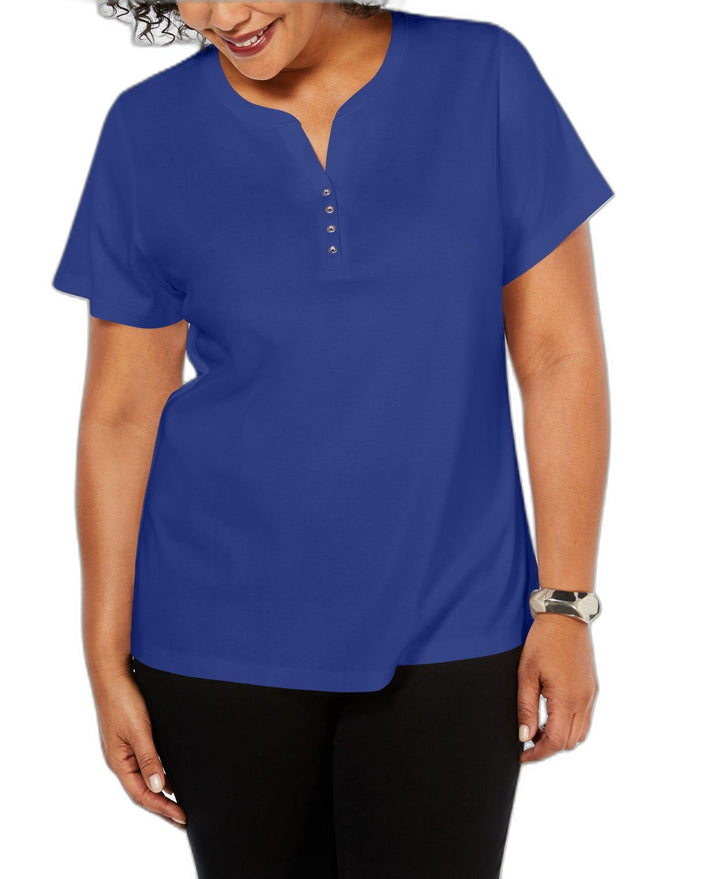 Plus Size Cotton Henley Top