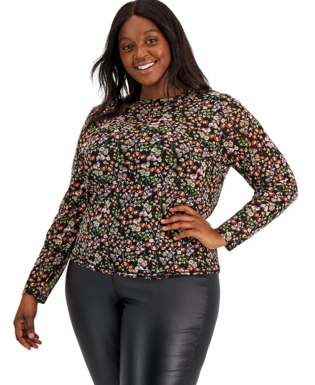 INC International Concepts Plus Size Printed Mesh Top