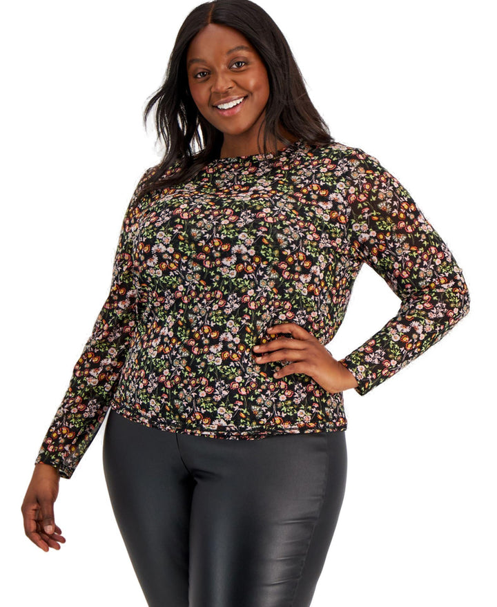 INC International Concepts Plus Size Printed Mesh Top