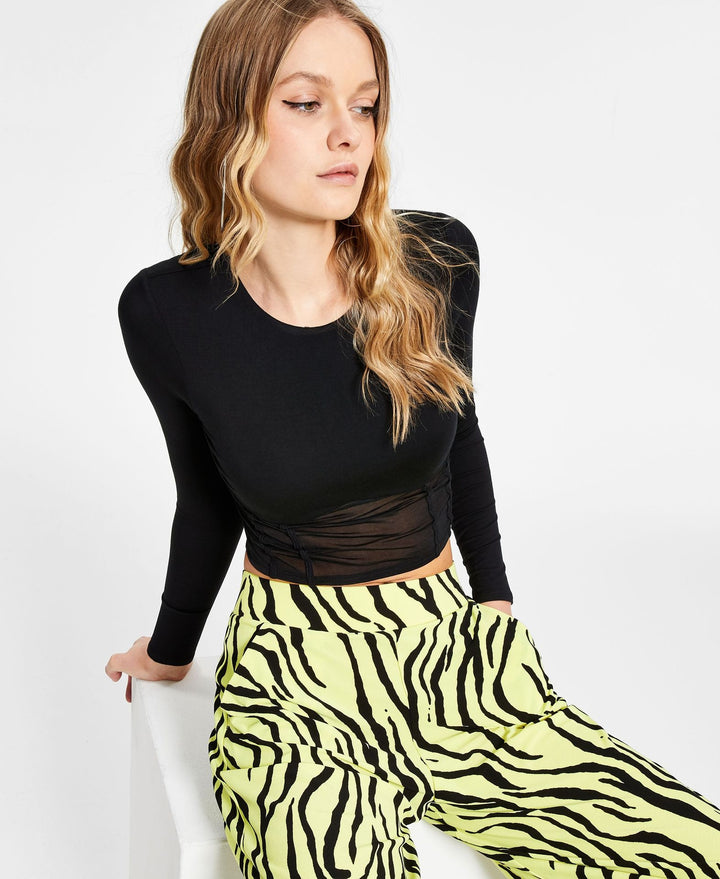 Bar III Mesh Trim Crop Top