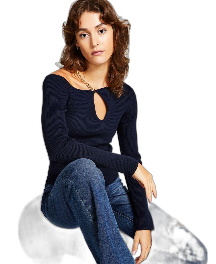 Women's Chain Cutout Long-Sleeve Sweater