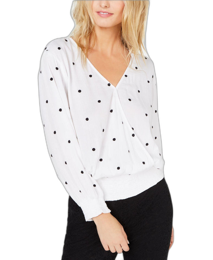 Polka Dot Smocked Surplice Top