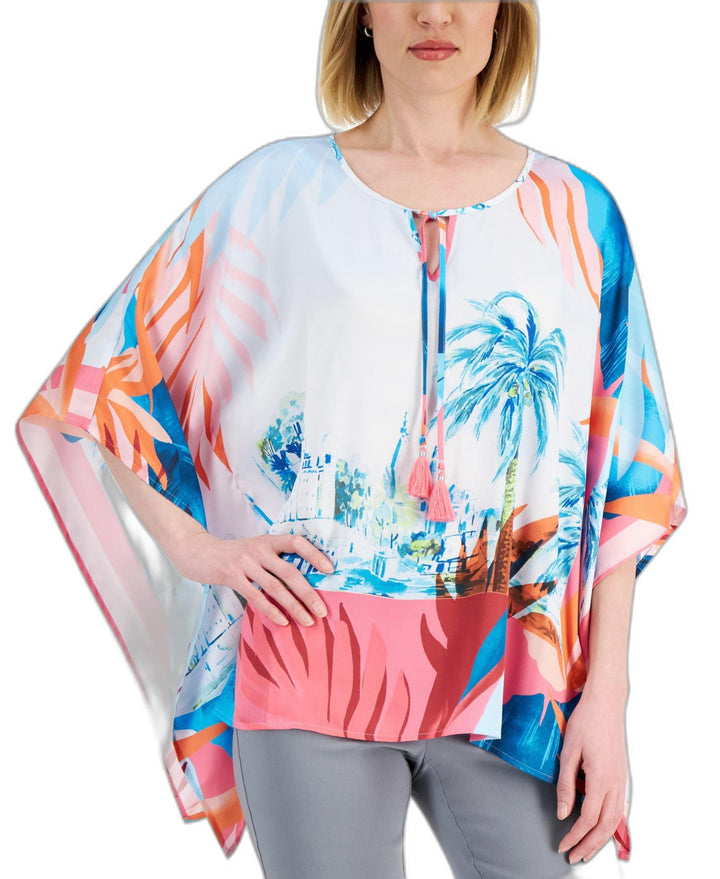 JM Collection Womens Tropical Print Poncho