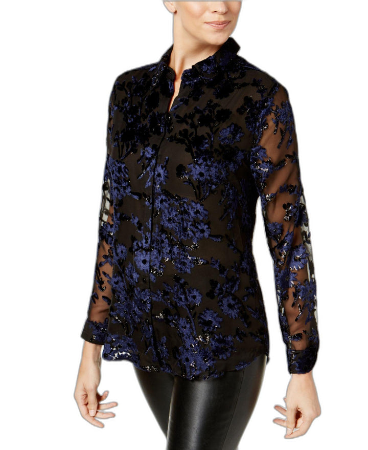 Charter Club Petite Flocked Button Down Blouse