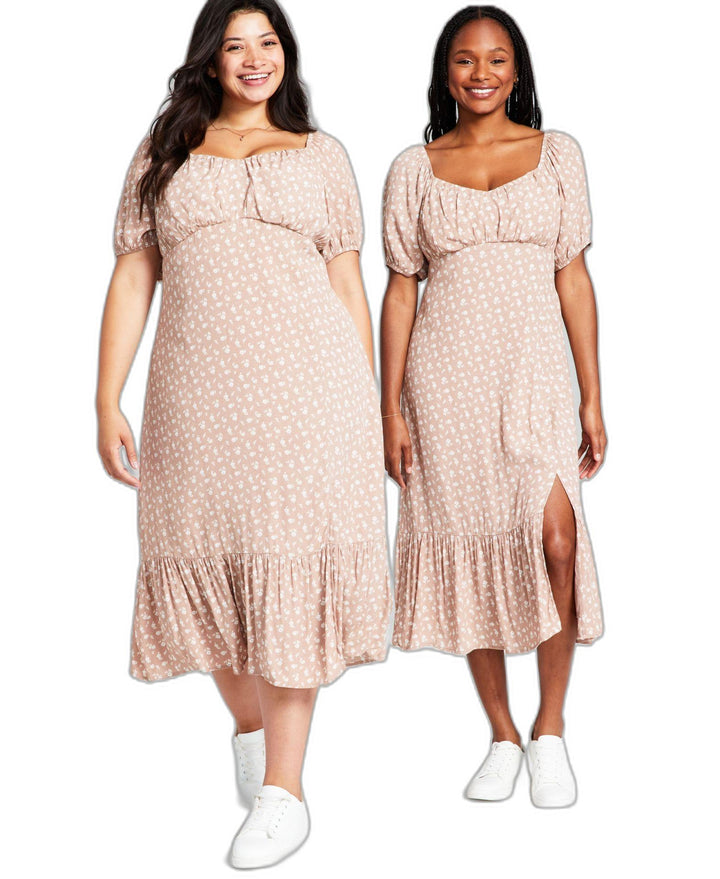 Women's Printed Puff-Sleeve Midi Dress, XXS-4X