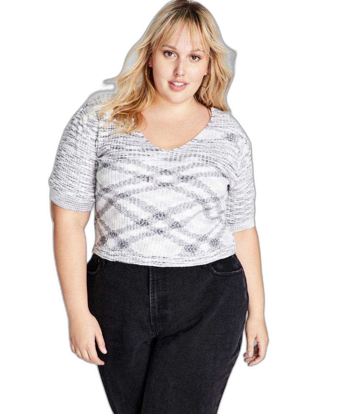 Trendy Plus Size Space-Dyed Puff-Sleeve Top