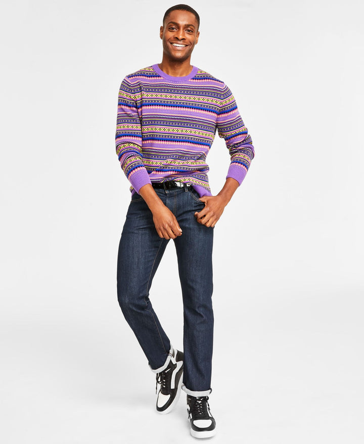 Holiday Lane Men's Bright Stripe Fair Isle Sweater