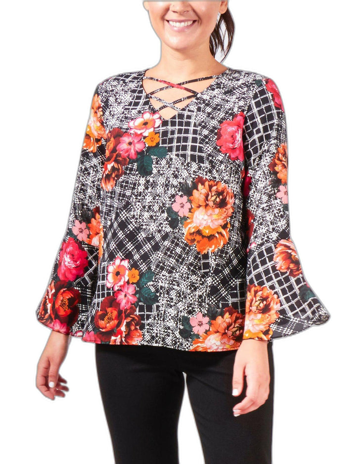Petite Paisley-Print Bell-Sleeve Top