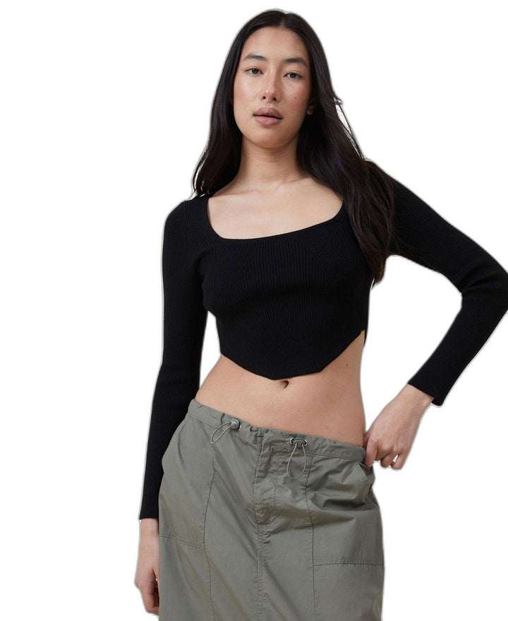 Women's Long sleeve Rib Knit Corset Top