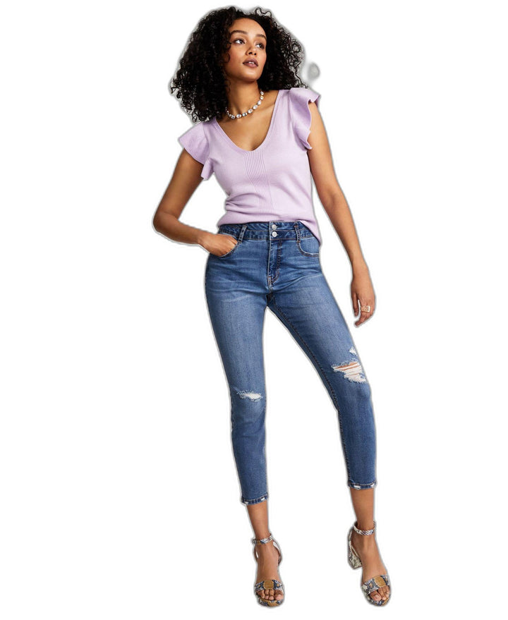 Vanilla Star Juniors' Curvy Double-Button Skinny Jeans