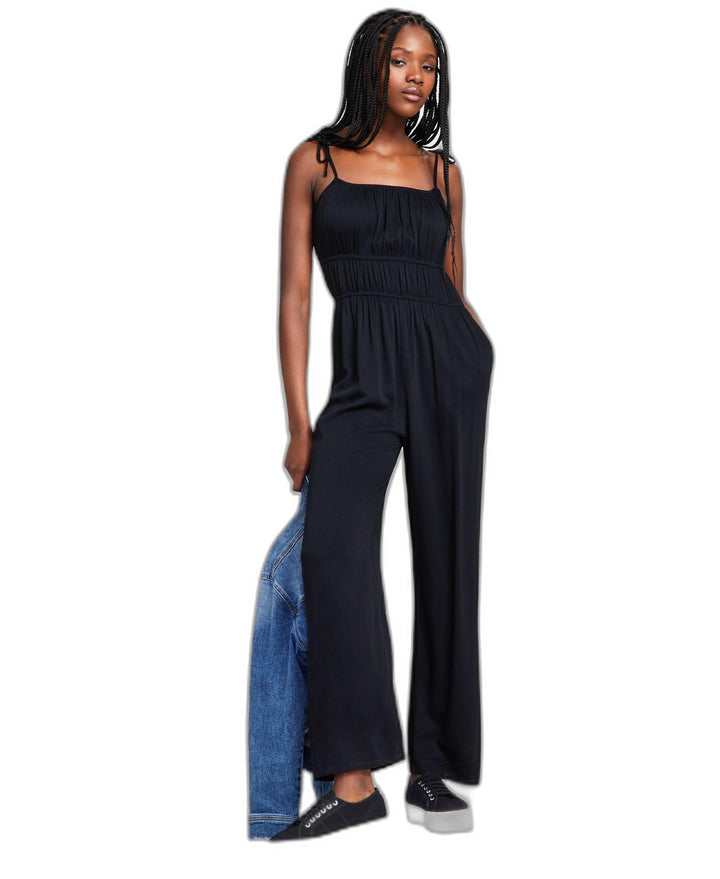 Women's Tie-Strap Square-Neck Jumpsuit Black XL