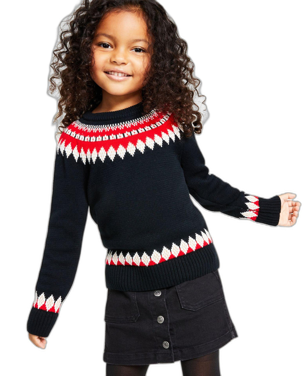 Little Girls Fair Isle Mock Neck Holiday Sweater