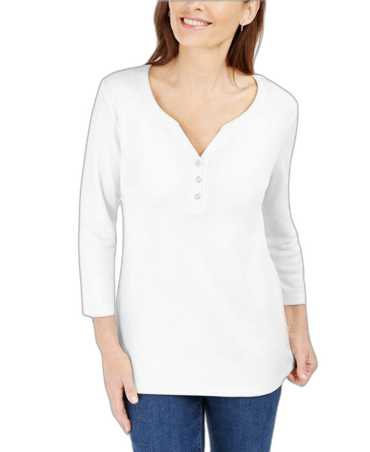 Petite 3/4-Sleeve Henley Shirt