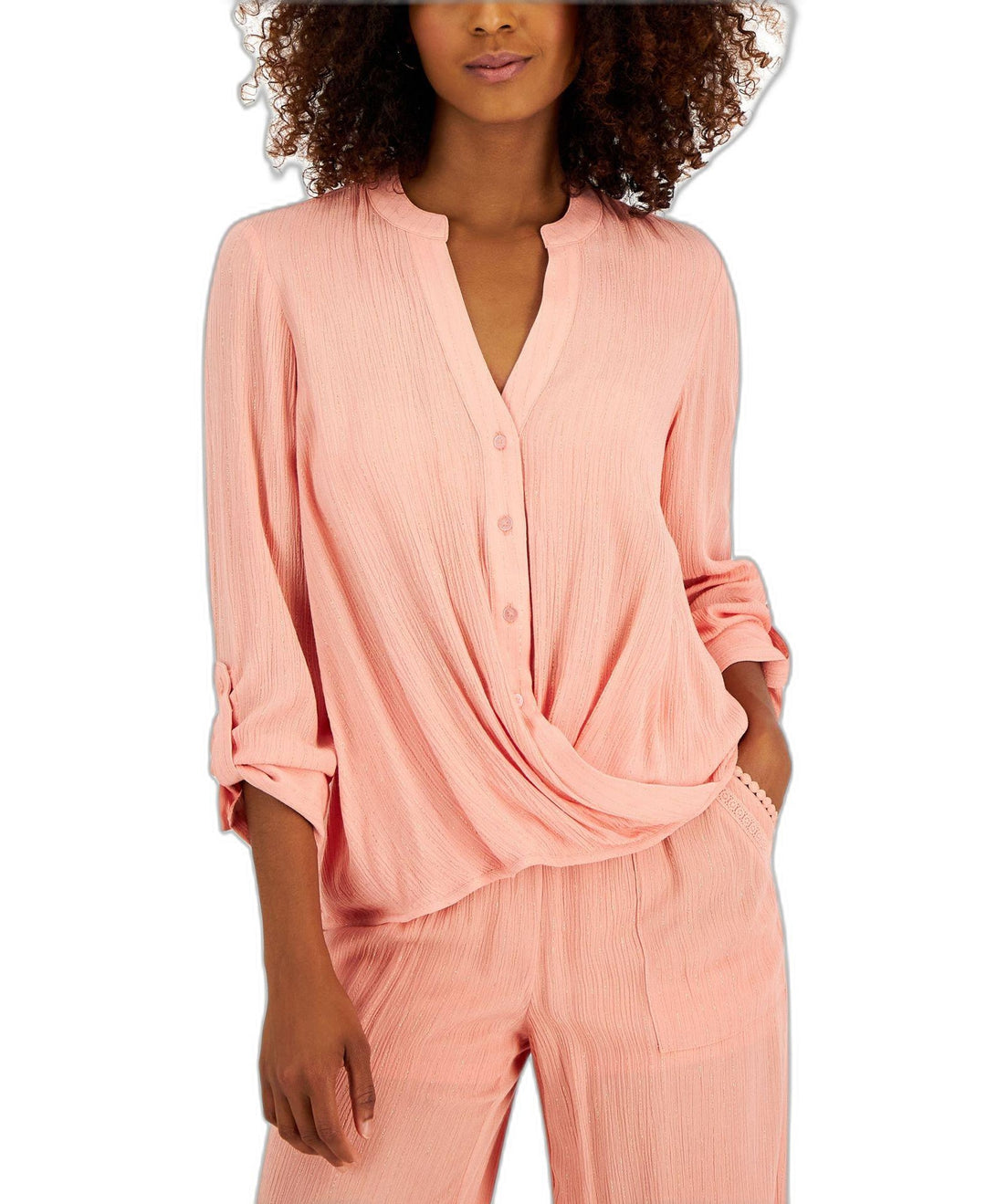 INC International Concepts Womens Button Down Front Twist Blouse