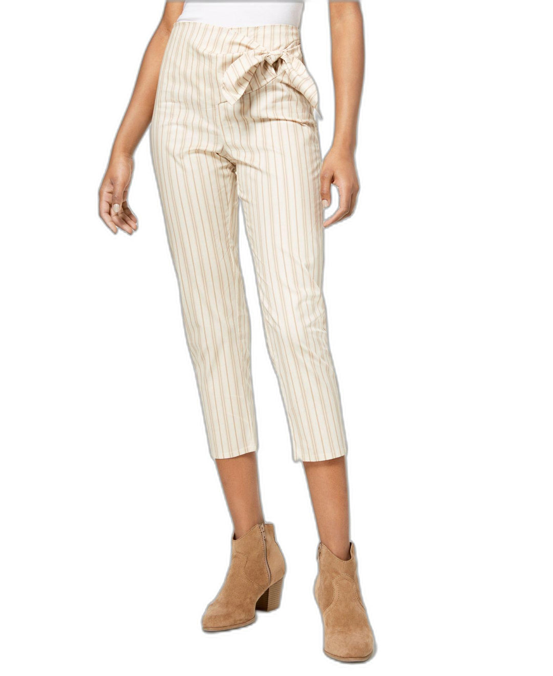 Juniors' Striped Tie-Waist Cropped Pants