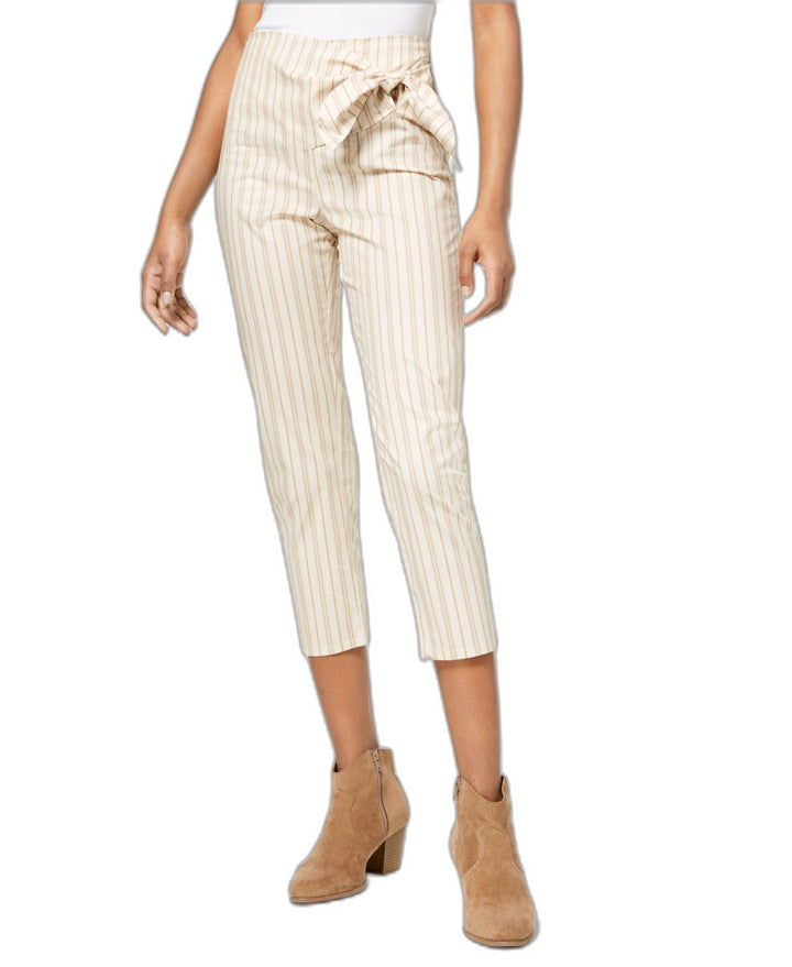Juniors' Striped Tie-Waist Cropped Pants