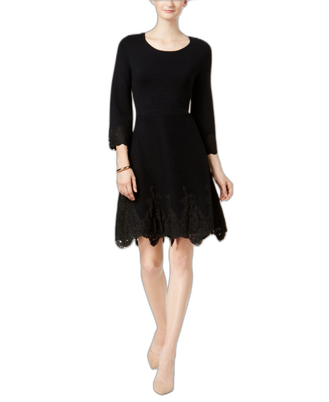Charter Club Petite Lace Hem Fit Flare Dress