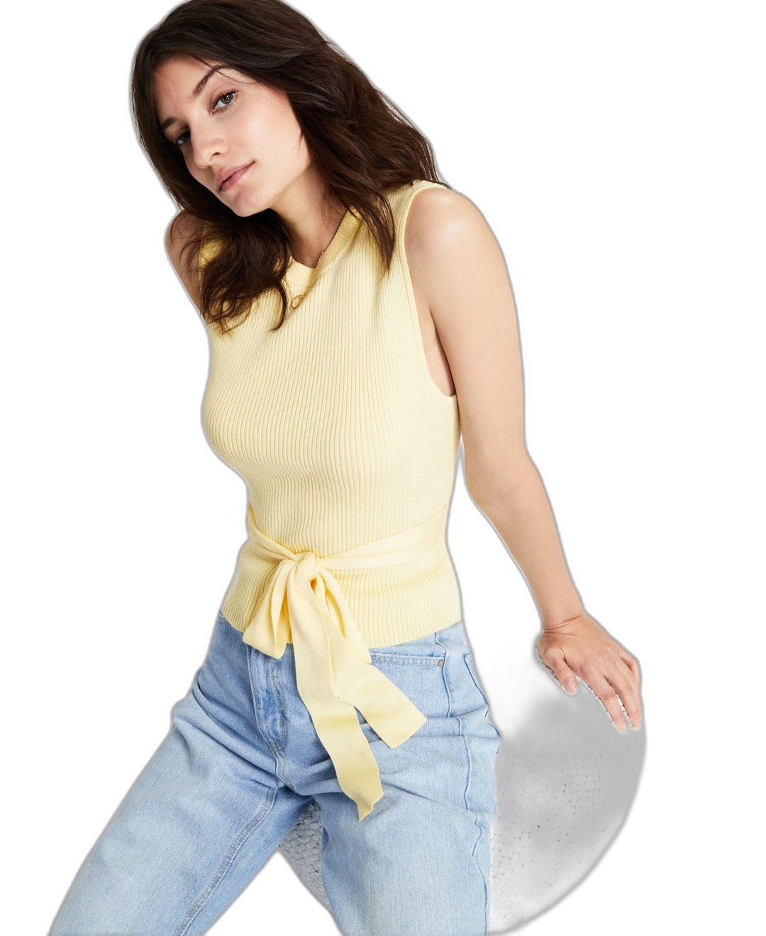 Now This Womens Belted Ribbed Top