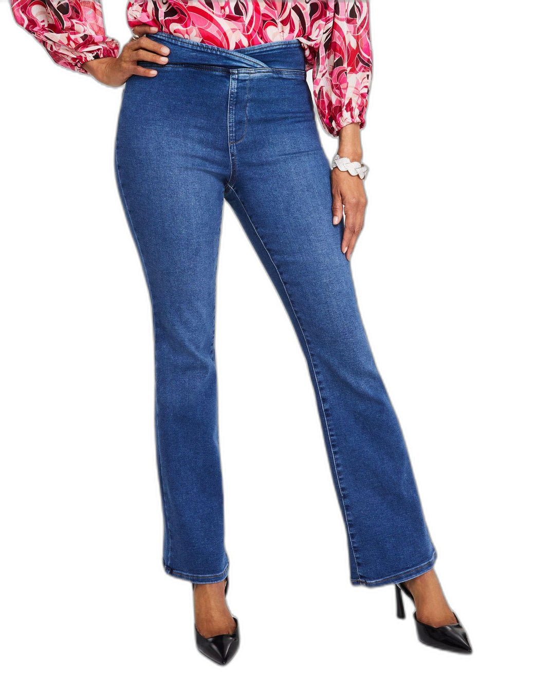 Women's High Rise Asymmetrical-Waist Bootcut Jeans