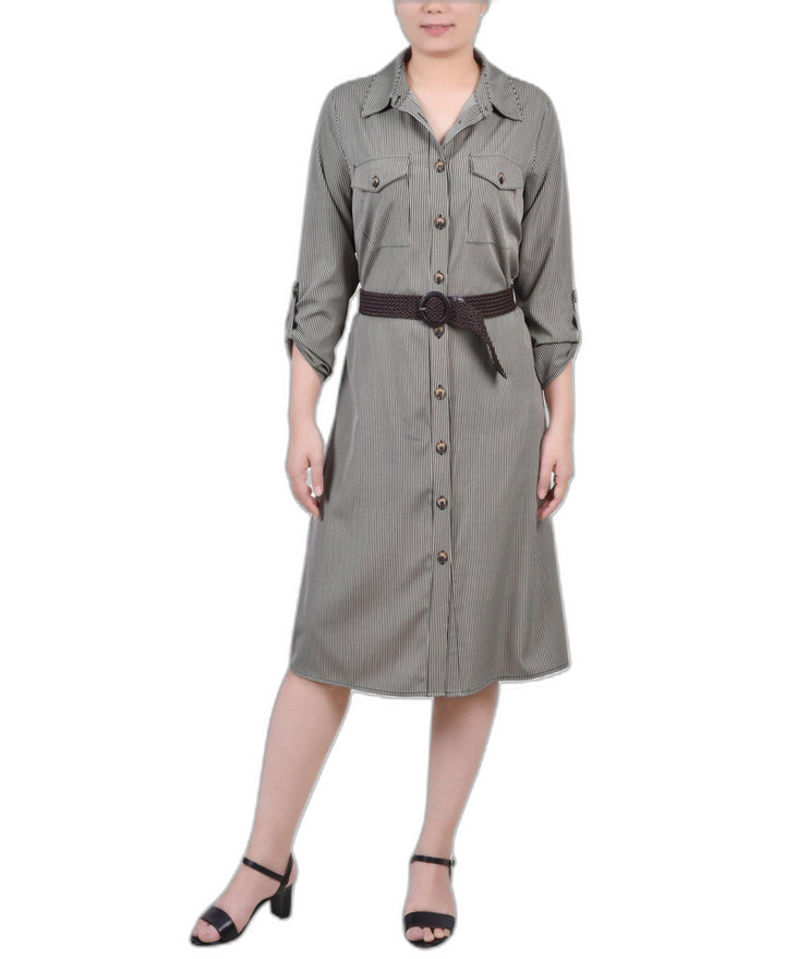 Petite 3/4 Roll Tab Sleeve Shirtdress