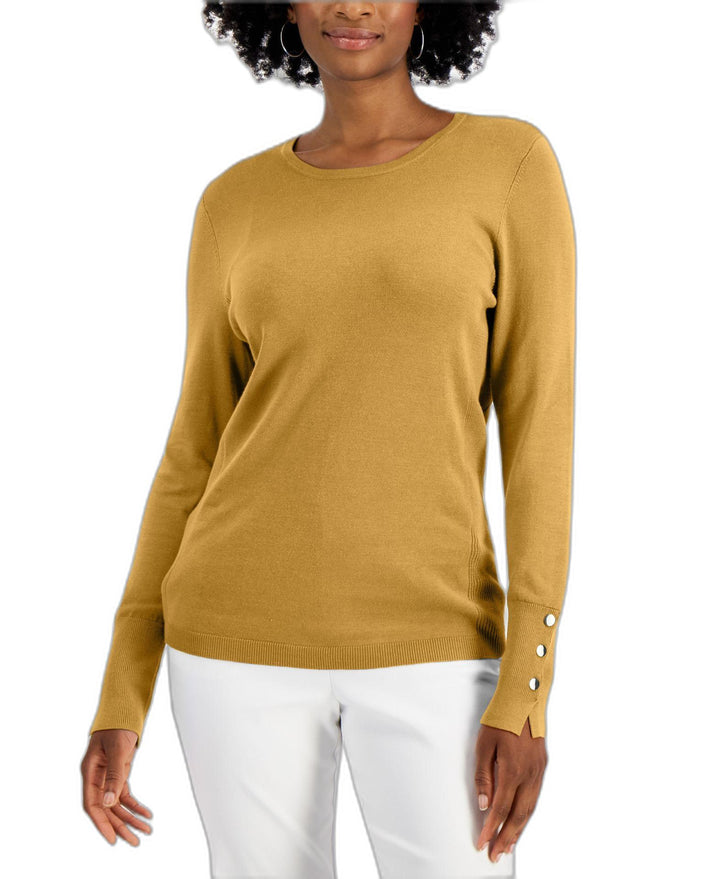 Women's Button-Sleeve Crewneck Sweater