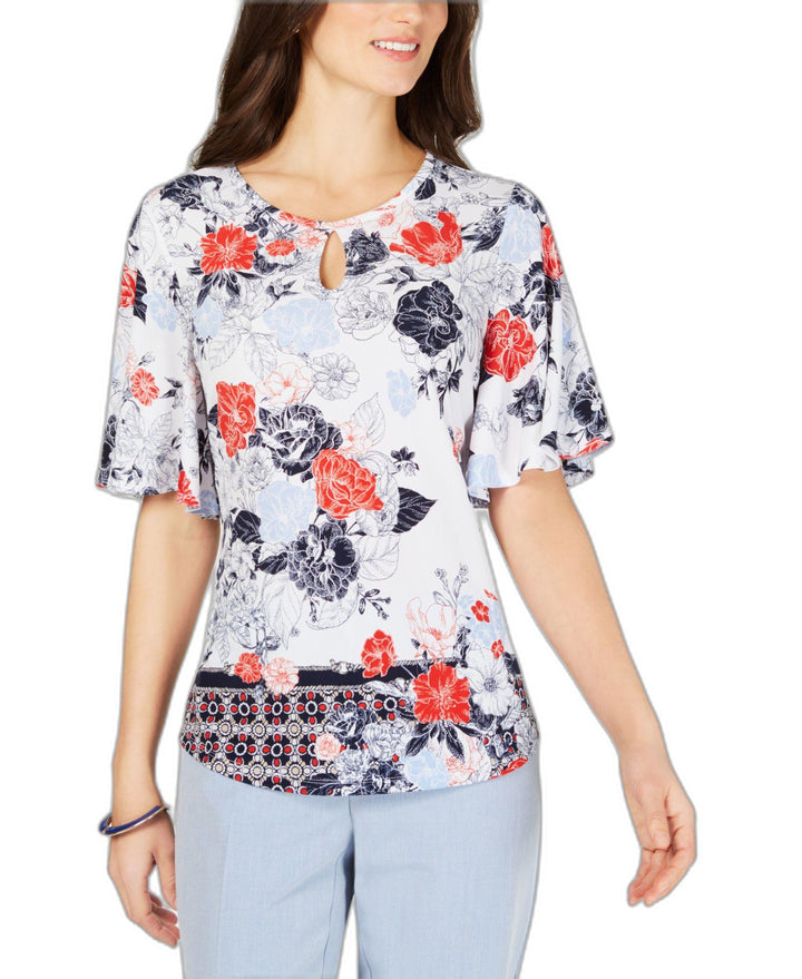Petite Printed Keyhole Top
