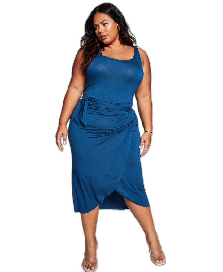 Now This Trendy Plus Size Side Tie Midi Dress
