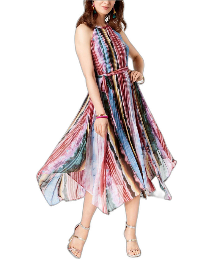 Pleated Halter Rainbow Dress