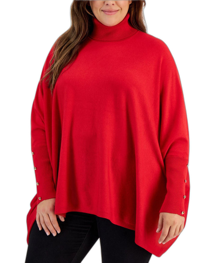 Plus Size Solid Turtleneck Poncho Sweater