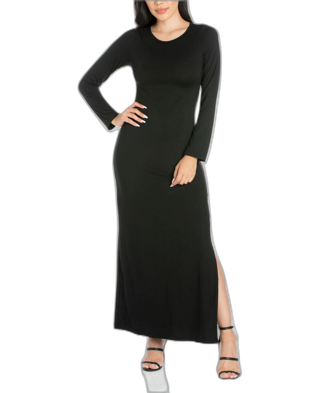 Womens Long Sleeve Side Slit Fitted Maxi Dress