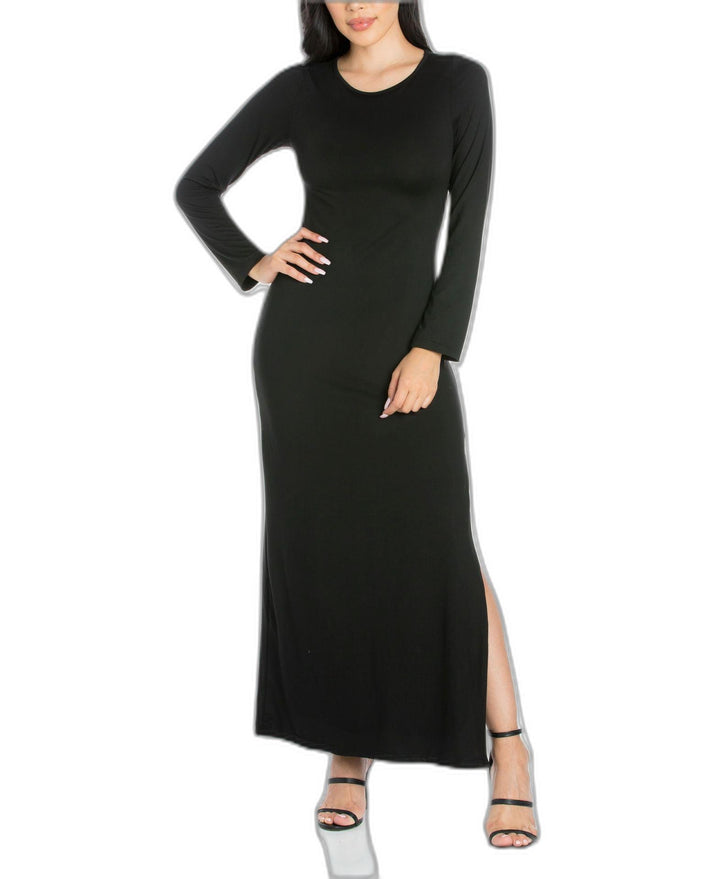 Womens Long Sleeve Side Slit Fitted Maxi Dress