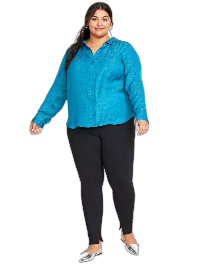 Plus Size Satin Jacquard Shirt