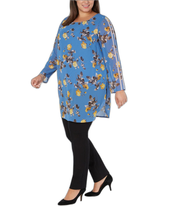 Plus Size Racer-Stripe Floral-Print Tunic