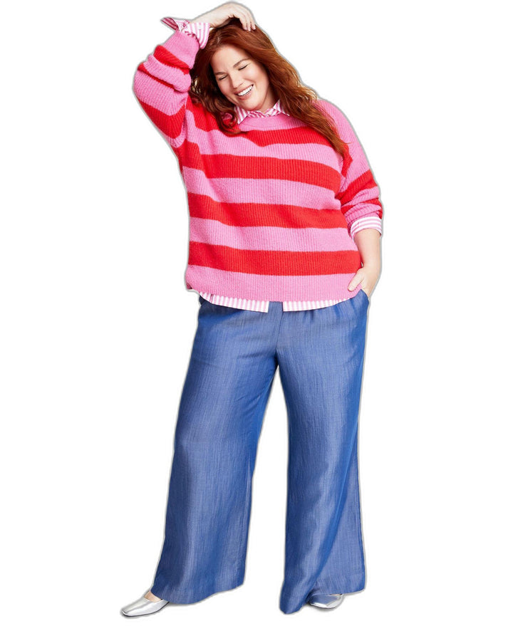 Plus Size Crewneck Striped Shaker Sweater
