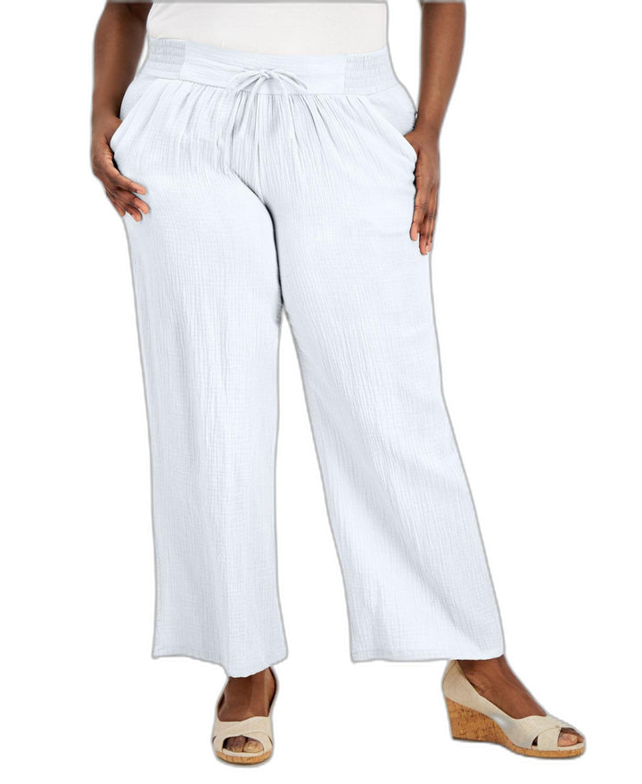 Plus Size Gauze Drawstring Pants