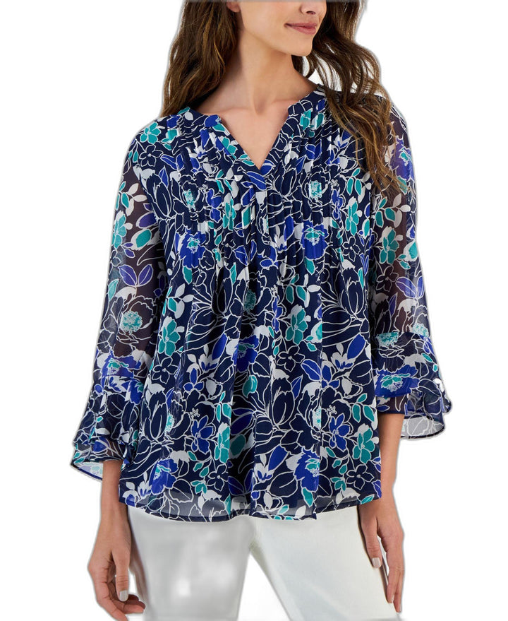 Petite Floral Pintucked Top