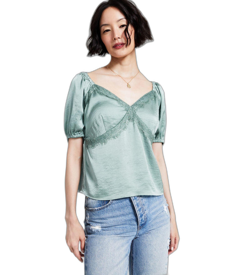Women's Satin Lace-Trim Top