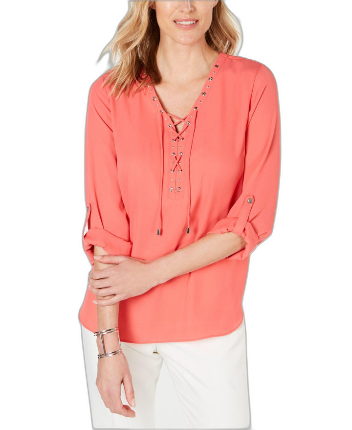 JM Collection Petite Lace Up Top
