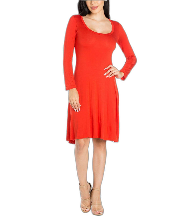 Womens Classic Long Sleeve Flared Mini Dress