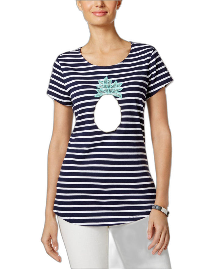 Charter Club Petite Striped Pineapple Graphic Top