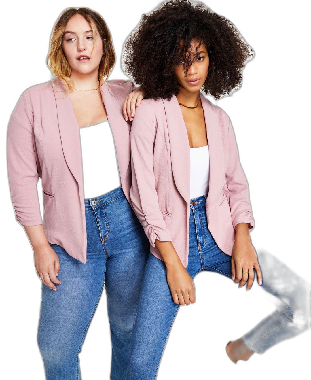 Knit-Crepe Ruched-Sleeve Blazer