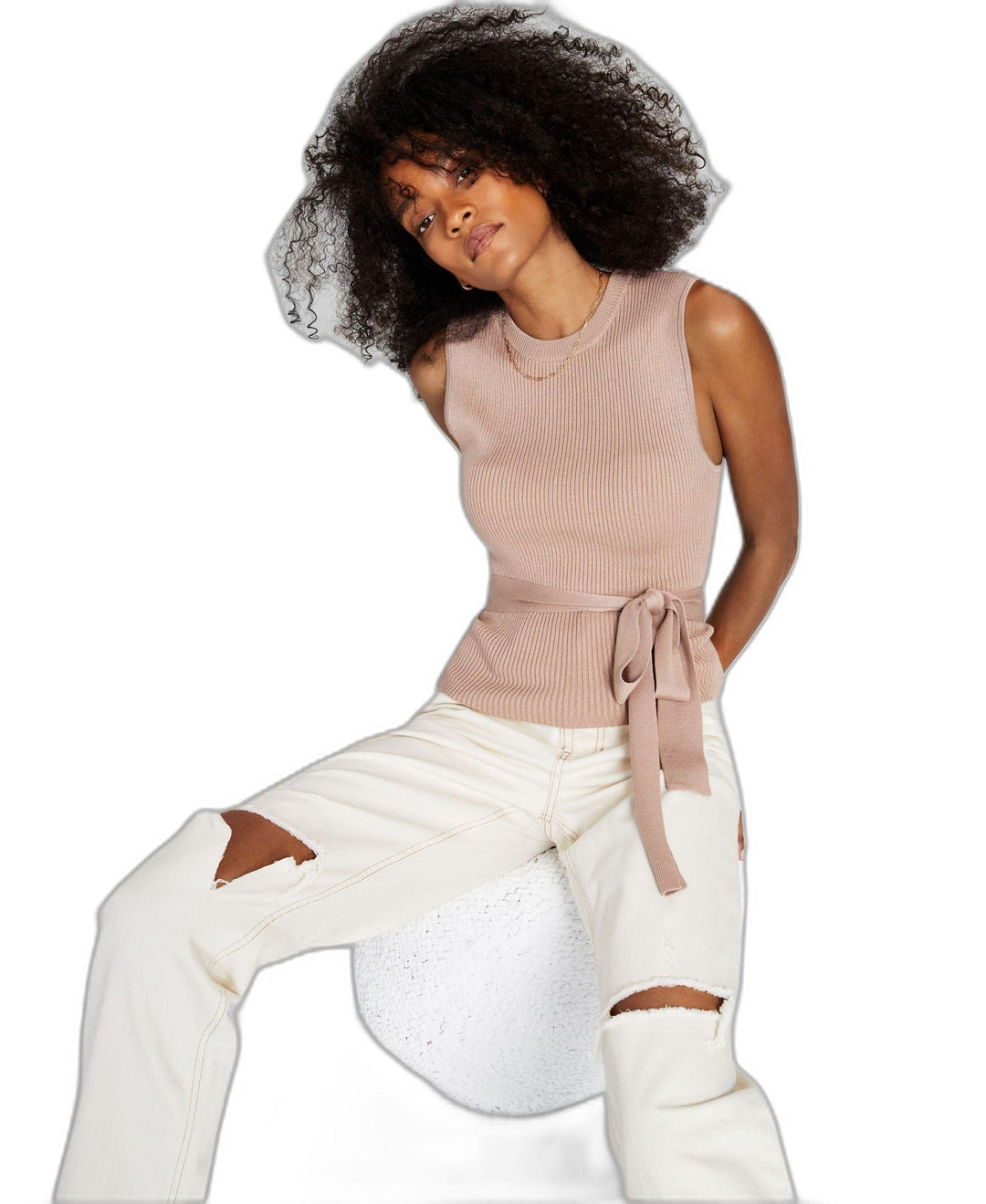 Now This Womens Belted Ribbed Top