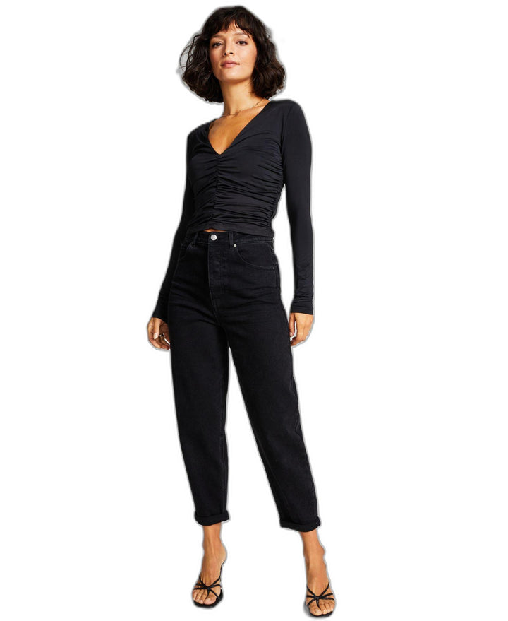 Women's Ruched Long-Sleeve V-Neck Knit Top
