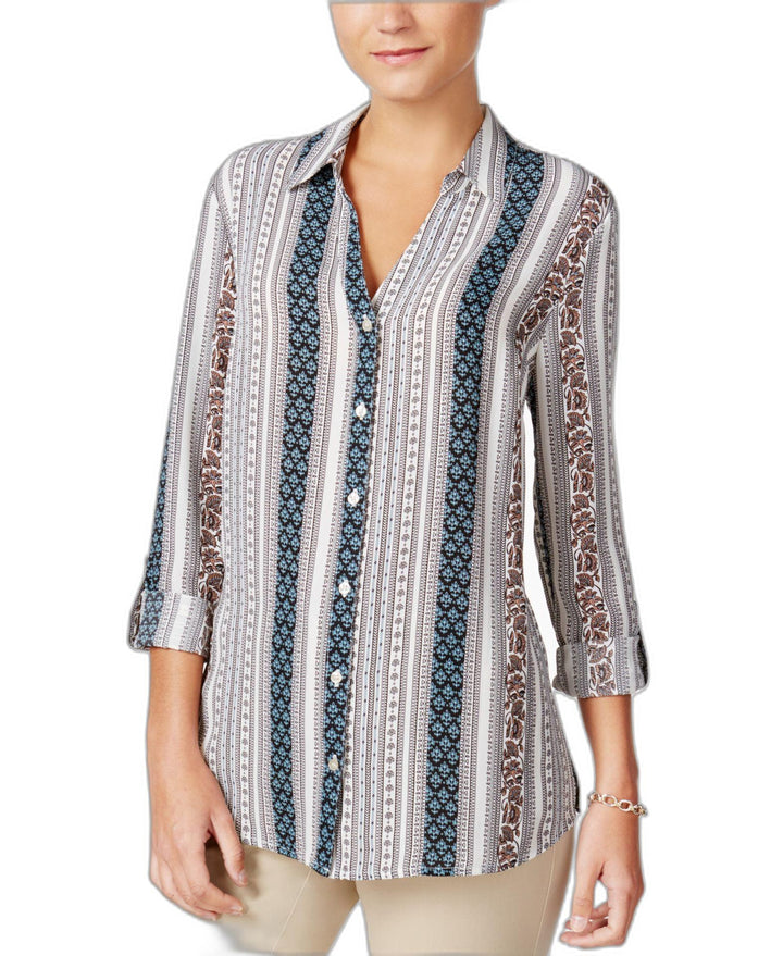 Charter Club Striped Roll Tab Blouse