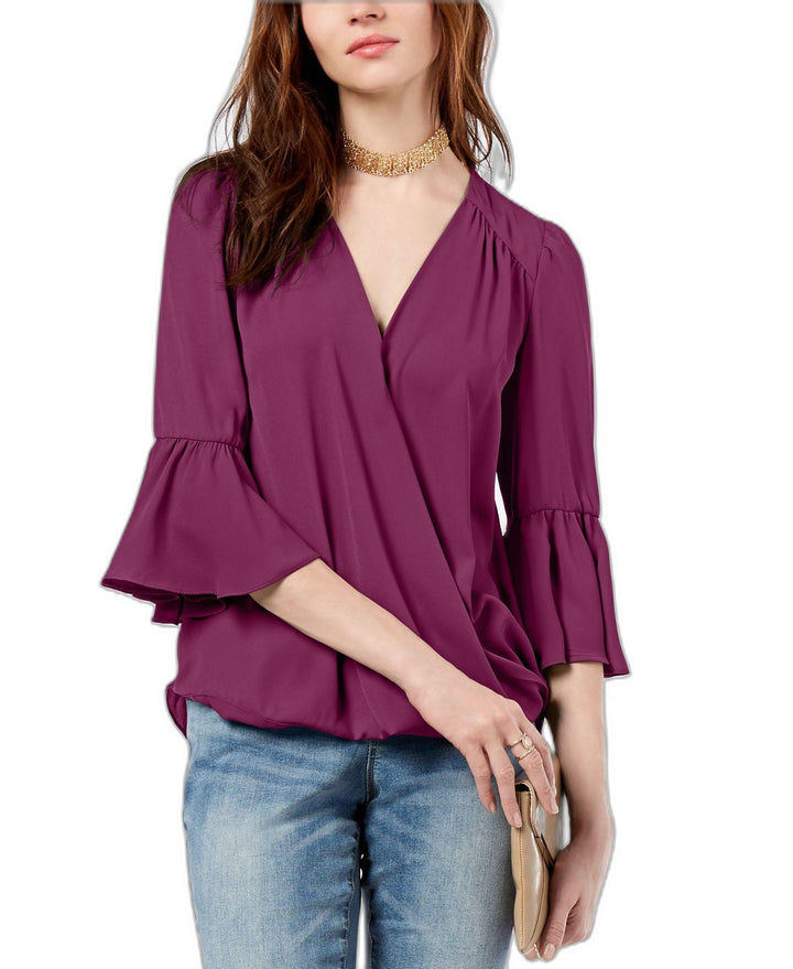 Petite Surplice Bell Sleeve Top