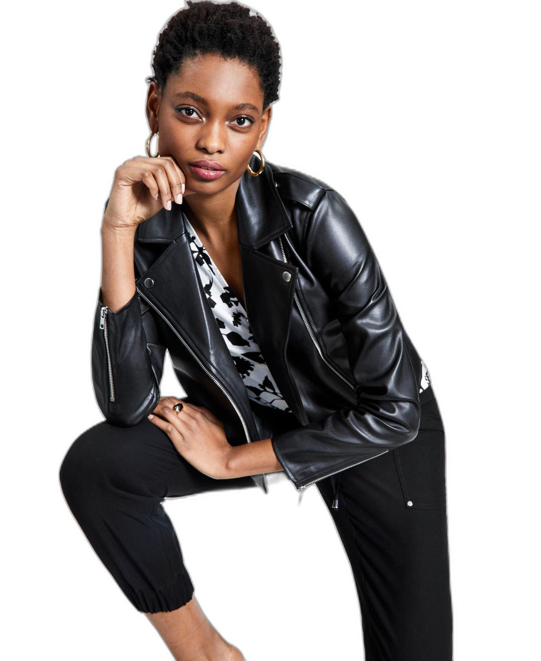 Petite Faux-Leather Moto Jacket