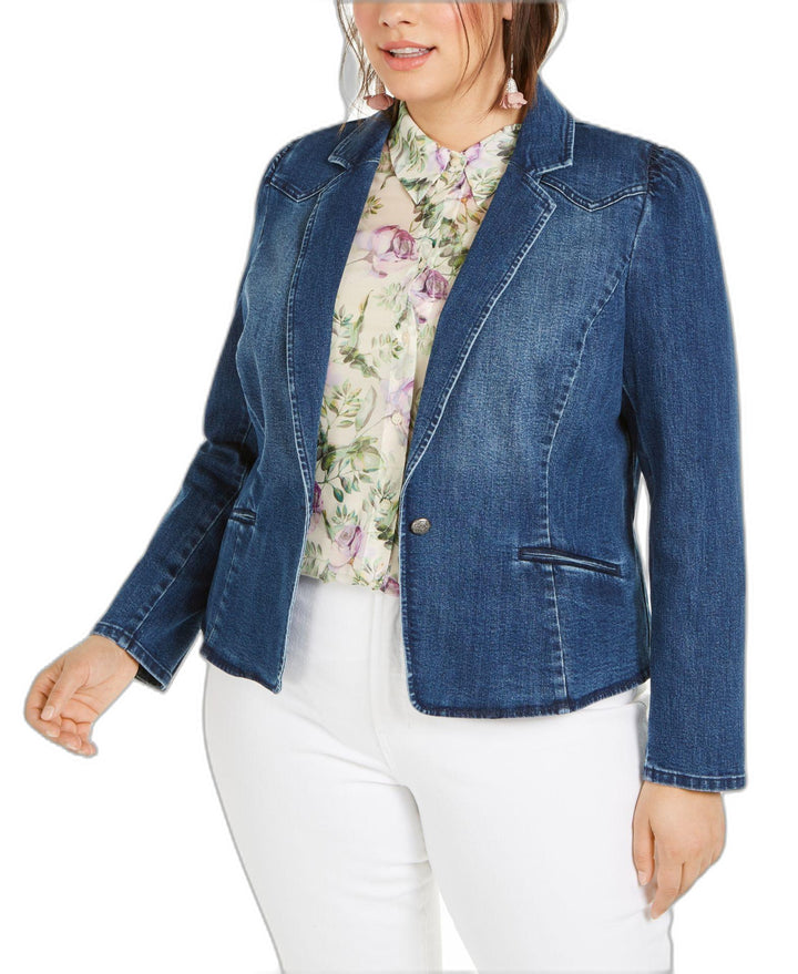 INC International Concepts Plus Size Puff Sleeve Denim Blazer