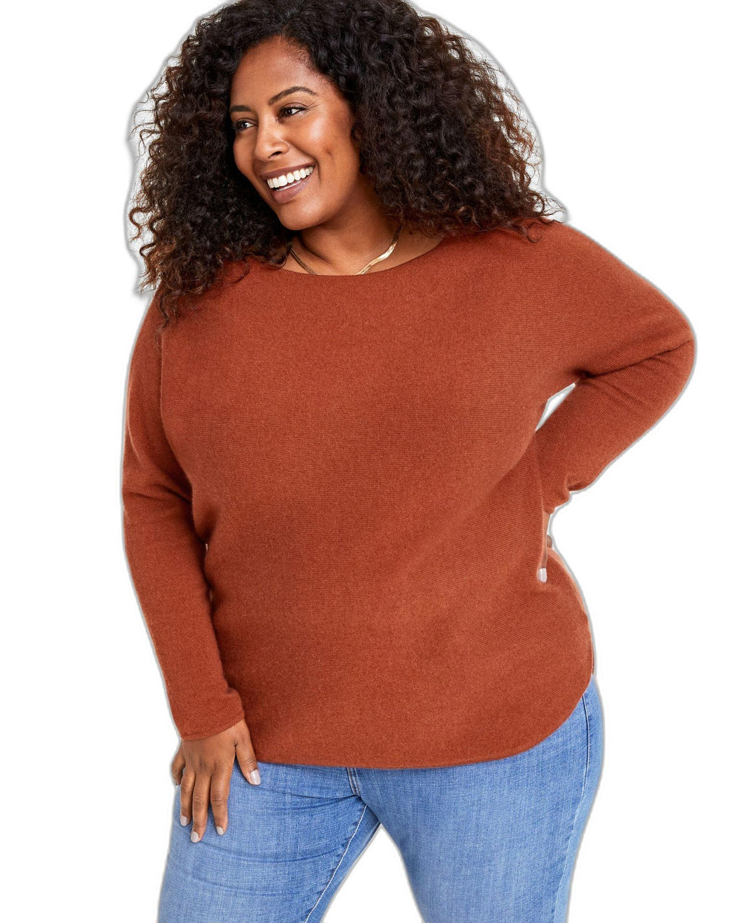 Plus Size 100% Cashmere Shirttail Sweater
