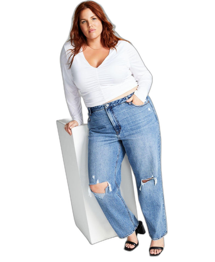 Now This Plus Size Ruched V Neck Top